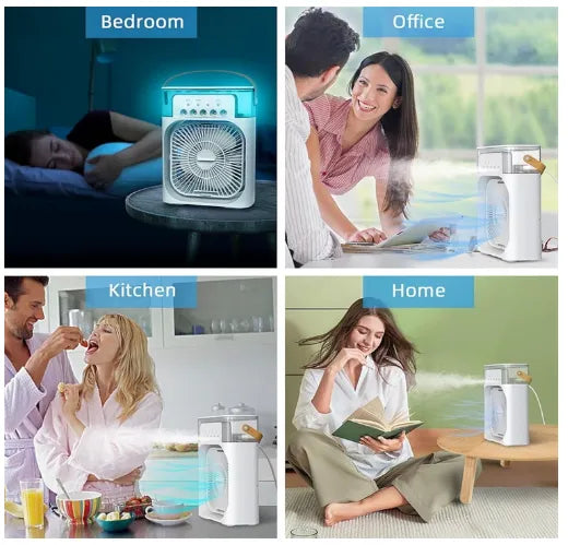Portable Air Conditioner Fan Usb Electric Fan With Led Night Light, Fine Mist Water, And Humidifier Function | Led Night Light Water Mist Mini Fan Cooler