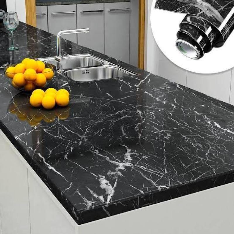 60CMx2M Self Adhesive Black Marble Sheet for Kitchen-Anti Oil and Heat Resistant Wallpaper