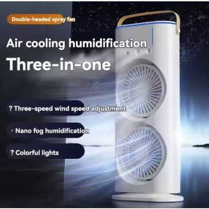 Rechargeable Automatic Rotating Dual Double Spray Mist Fan with Lightening Effects (with Box Packing)