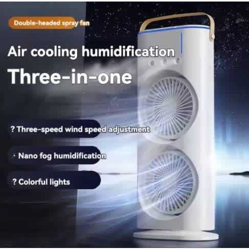Rechargeable Automatic Rotating Dual Double Spray Mist Fan with Lightening Effects (with Box Packing)