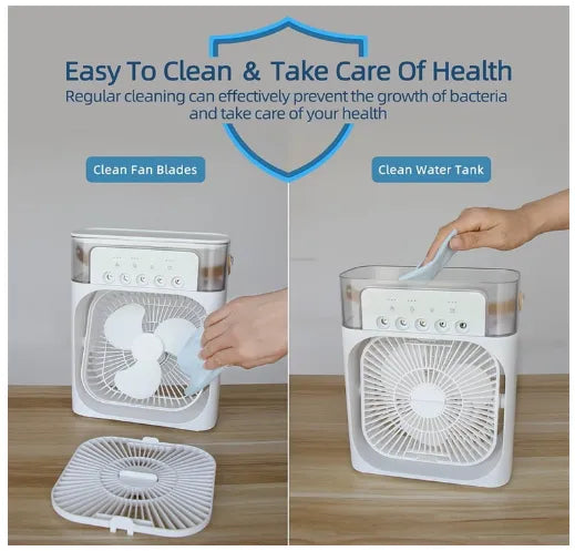 Portable Air Conditioner Fan Usb Electric Fan With Led Night Light, Fine Mist Water, And Humidifier Function | Led Night Light Water Mist Mini Fan Cooler