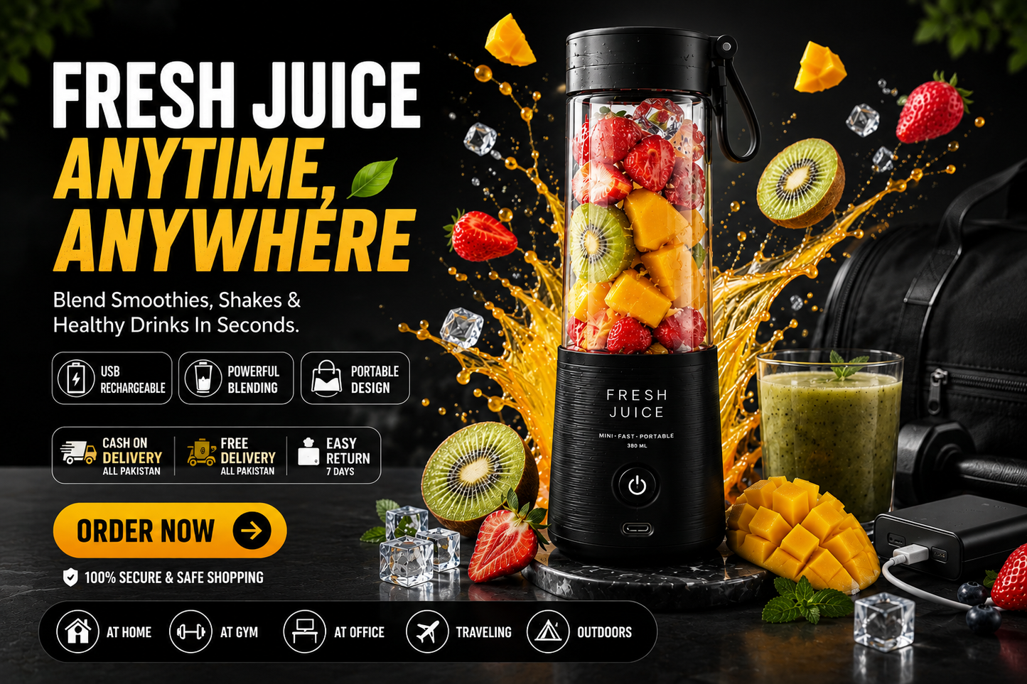 Gadget Wala USB Rechargeable Portable Juicer Blender Bottle for Smoothies, Shakes, Fresh Juice & Baby Food – Mini Travel Mixer with Powerful Blades