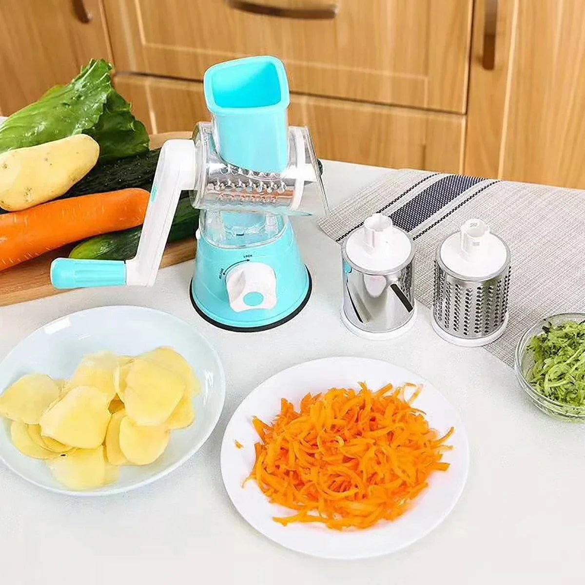 GadgetWala Table Top Drum Vegetable Cutter & Grater – Multifunctional Hand Crank Kitchen Shredder & Potato