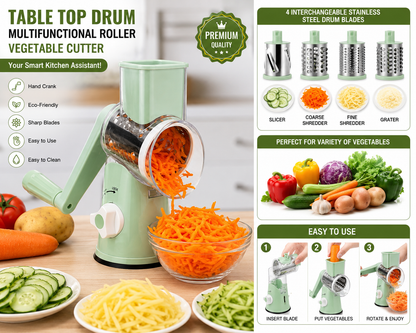 GadgetWala Table Top Drum Vegetable Cutter & Grater – Multifunctional Hand Crank Kitchen Shredder & Potato