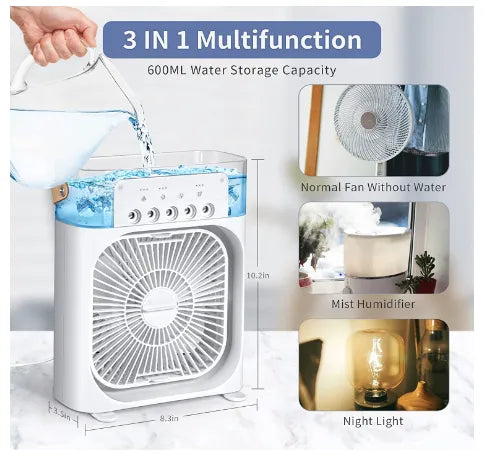 Portable Air Conditioner Fan Usb Electric Fan With Led Night Light, Fine Mist Water, And Humidifier Function | Led Night Light Water Mist Mini Fan Cooler