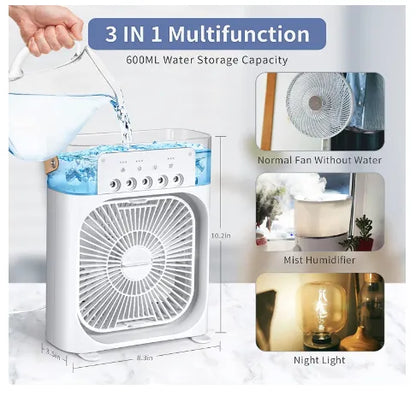Portable Air Conditioner Fan Usb Electric Fan With Led Night Light, Fine Mist Water, And Humidifier Function | Led Night Light Water Mist Mini Fan Cooler