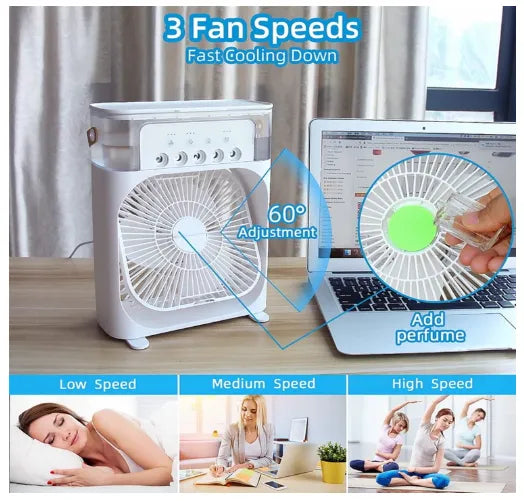 Portable Air Conditioner Fan Usb Electric Fan With Led Night Light, Fine Mist Water, And Humidifier Function | Led Night Light Water Mist Mini Fan Cooler